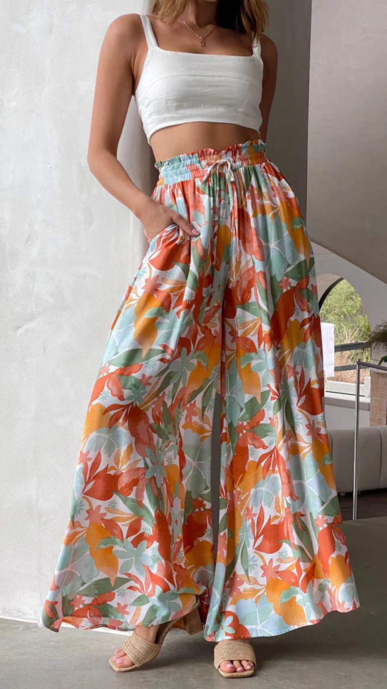 Printed wide leg trousers