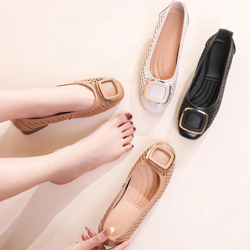 Plażowane skórzane buty z miękkimi podeszwami i lukami dla kobiet