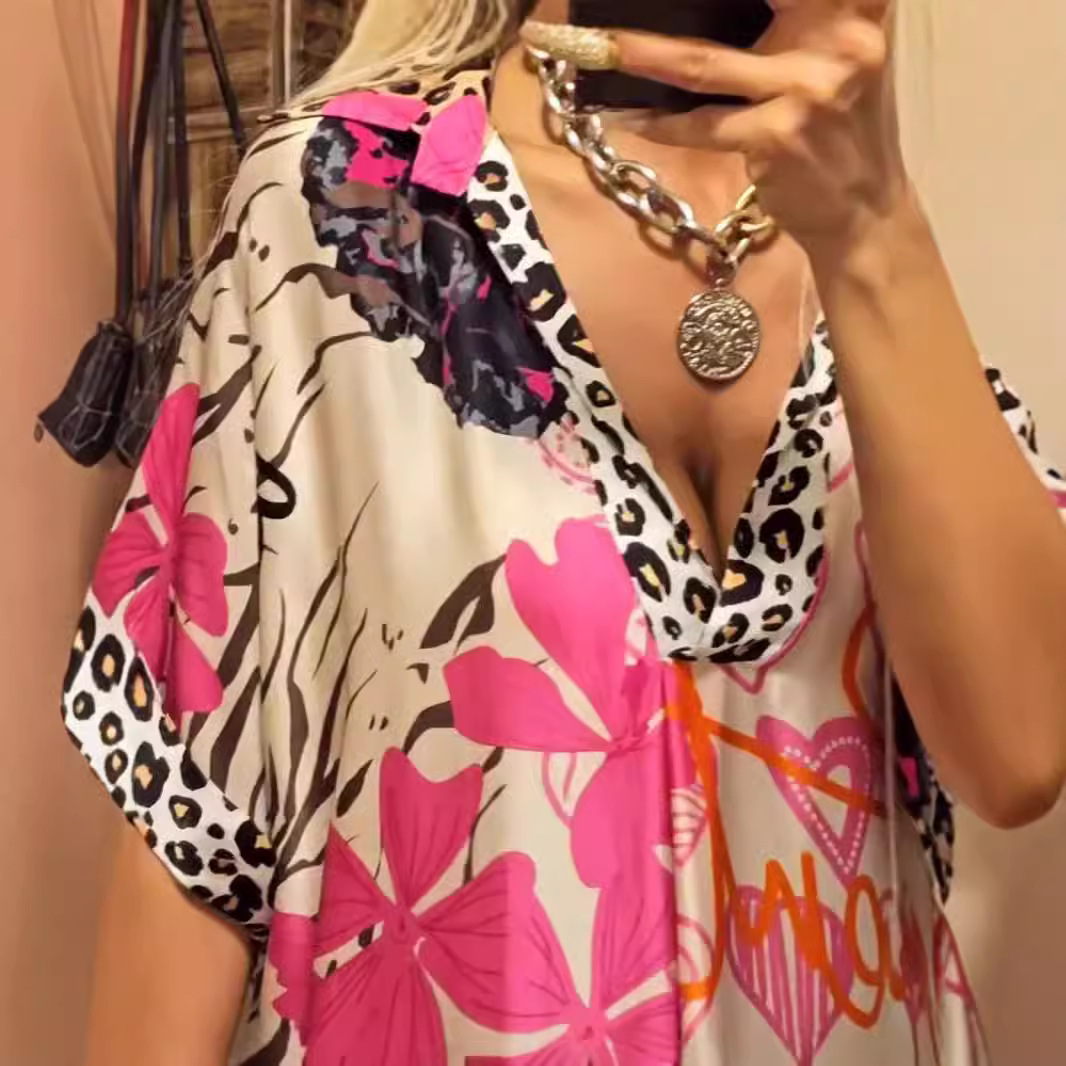 Casual Leopard Colorful Print Deep V Dress