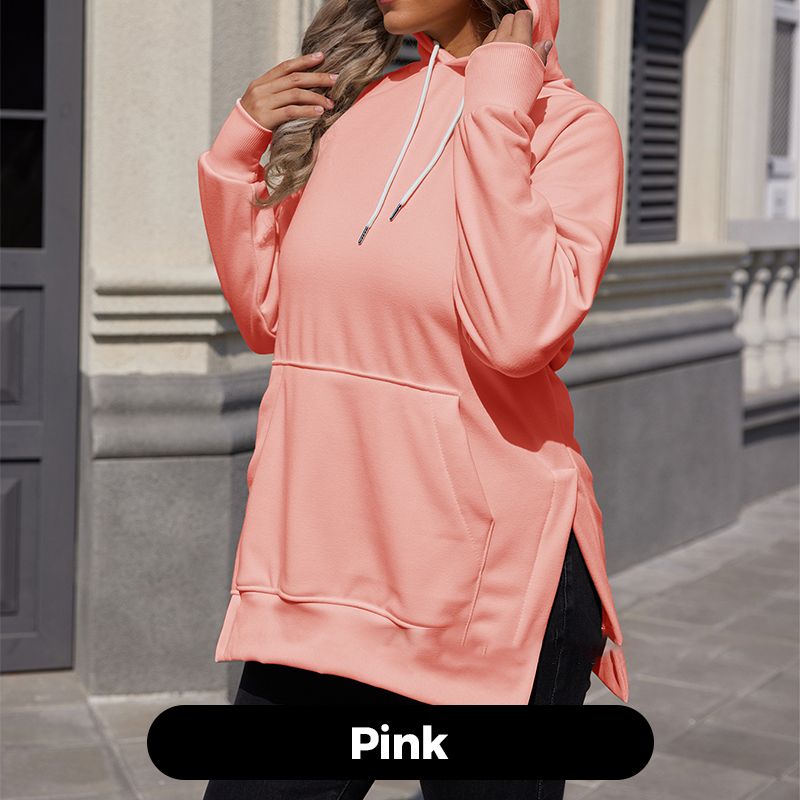 ?Women's Casual Loose Split Hoodie with Front Pocket