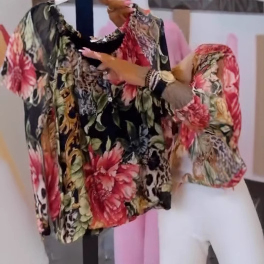 Printed V-neck casual fashion chiffon shirt