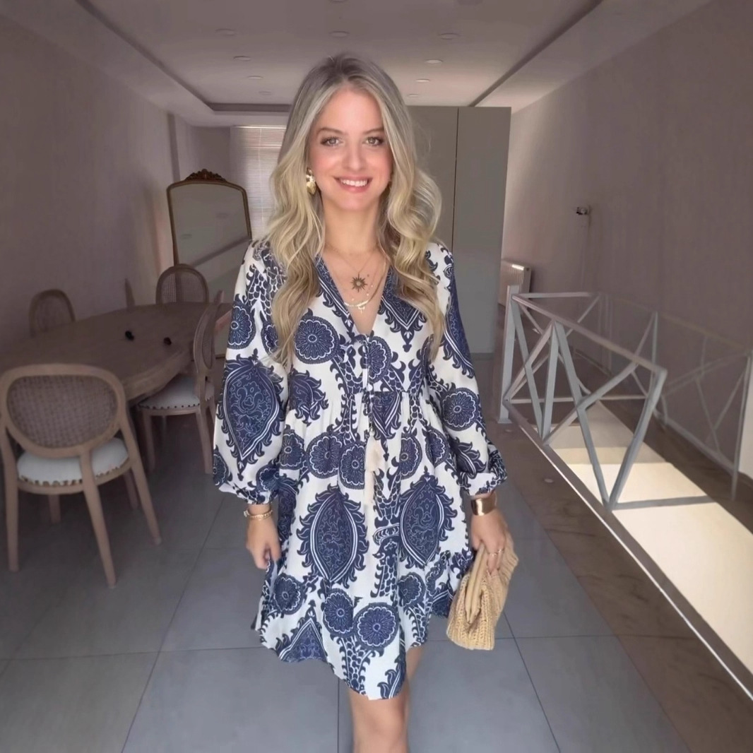 Printed V-neck ethnic pattern dress