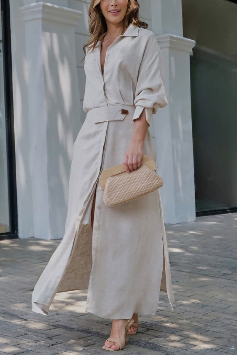 Solid Color Cotton and Linen Maxi Dress