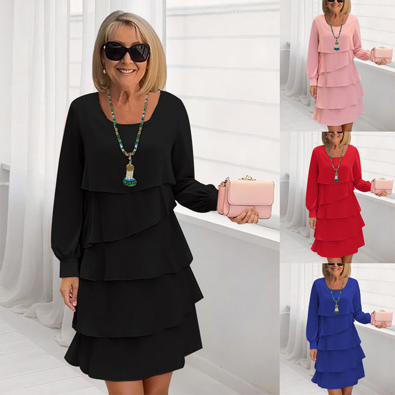 Sukienka damska z długim rękawem i falbankami, wielowarstwowa