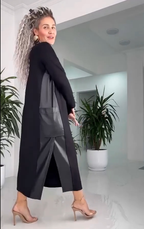 Damska swobodna luźna skórzana sukienka z kieszeniami