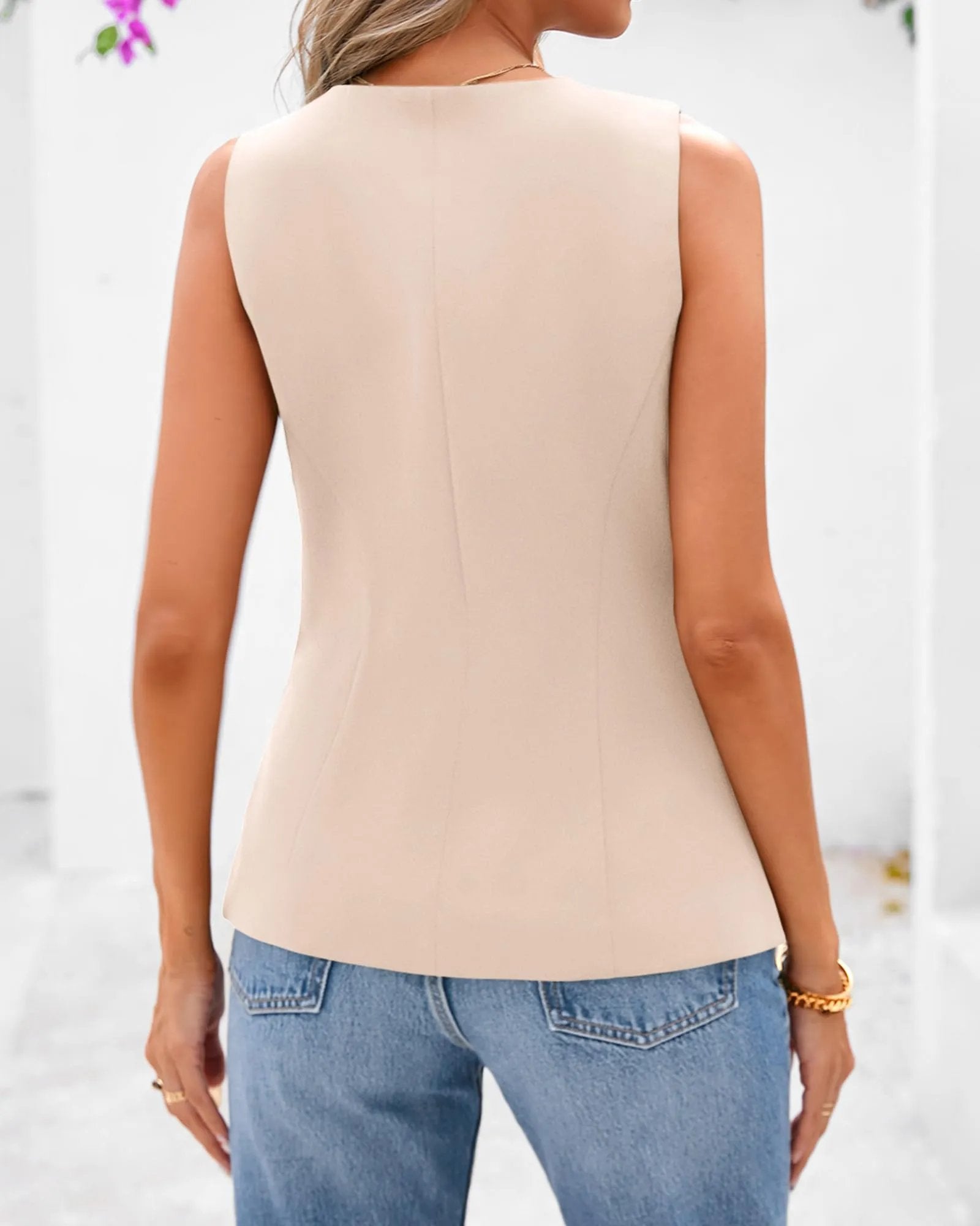 ?Wyprzedaż błyskawiczna⚡ SPRZEDANO PONAD 50 000 SZTUK! Prawie wyprzedane - ?Elegancki damski żakiet bez rękawów z okrągłym dekoltem i guzikami, najlepsze prezenty