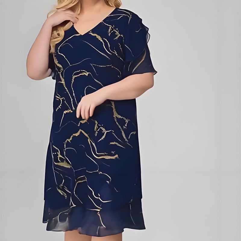 ?Kobiety z krótkim rękawem Kaskadowa sukienka z szyfonu z nadrukiem