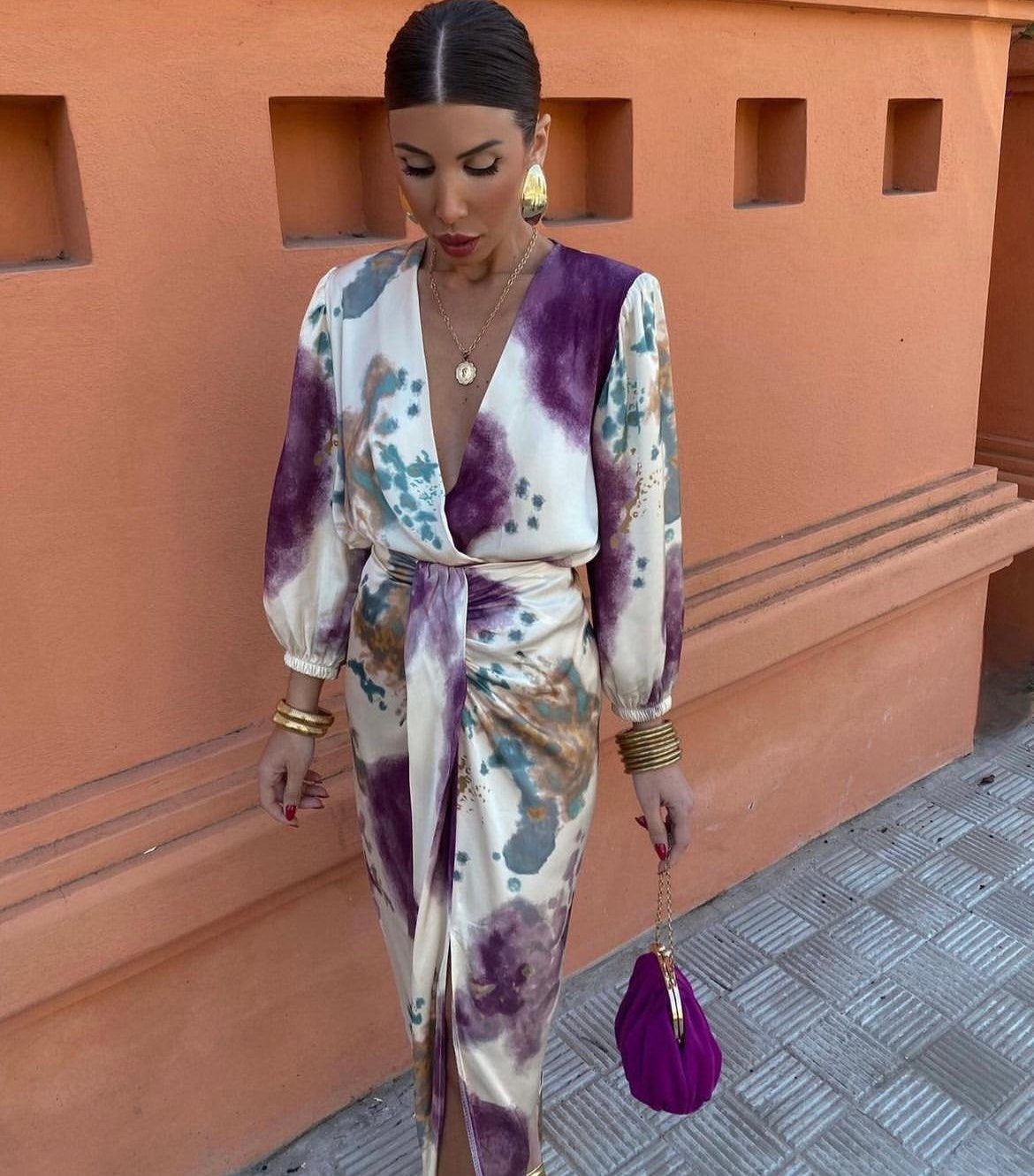 Elegant purple v-neck dress?