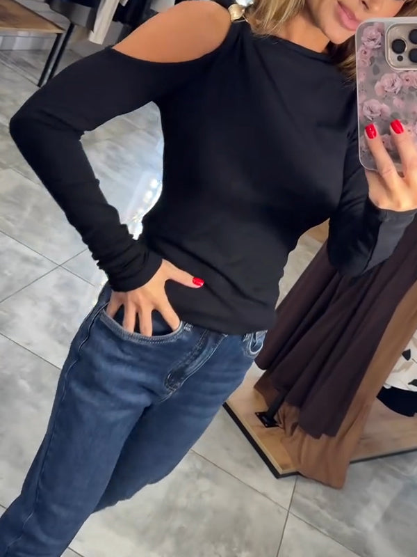 Damski top casualowy z okrągłym dekoltem i odkrytymi ramionami